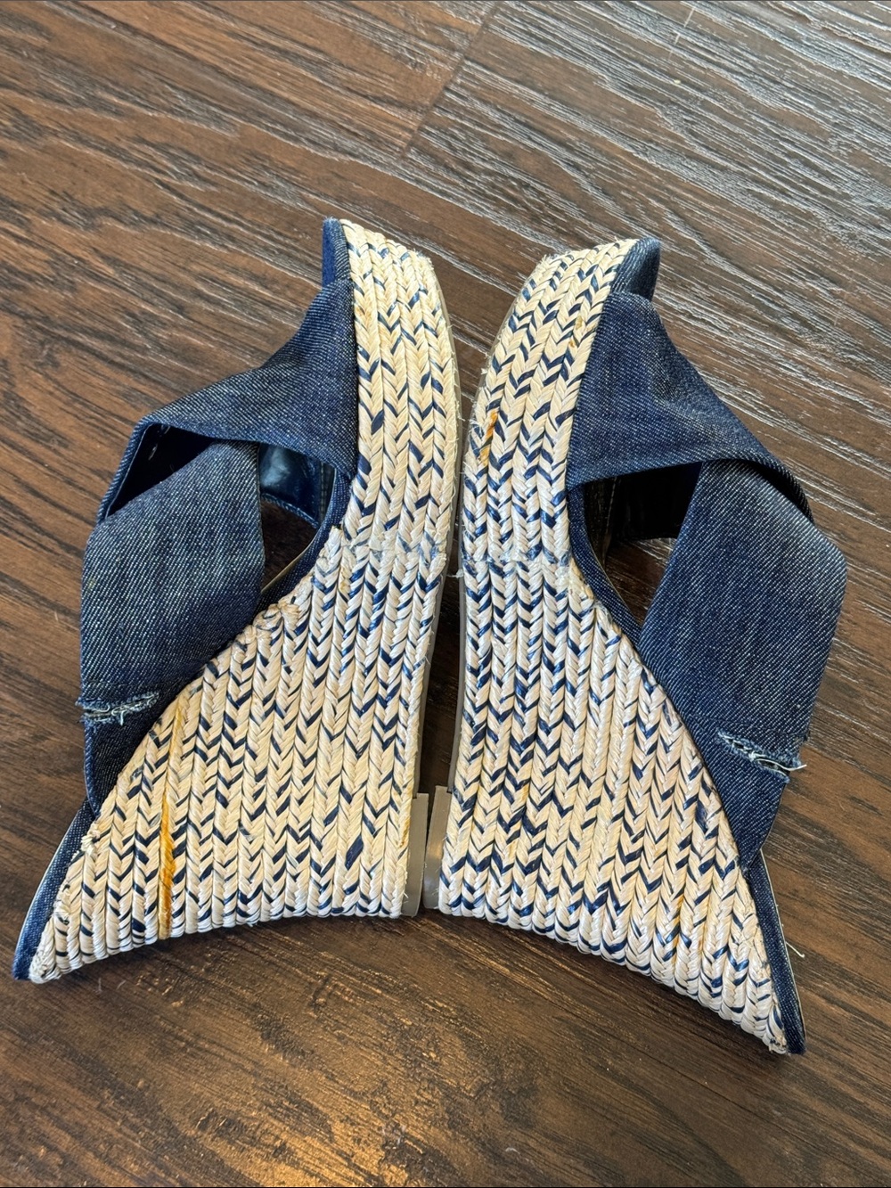 Jennifer Lopez Navy Denim Crisscross Espadrille Wedge Mules - Picture 6 of 10